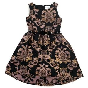 The Children's Place Black Pink Gold Brocade Sleeveless Party Dress Girl 16 NWOT